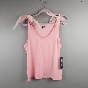 Wildfox Top Candy Pink Ribbed Stretch Tank Top Tie Bkw Sleeves Size Large